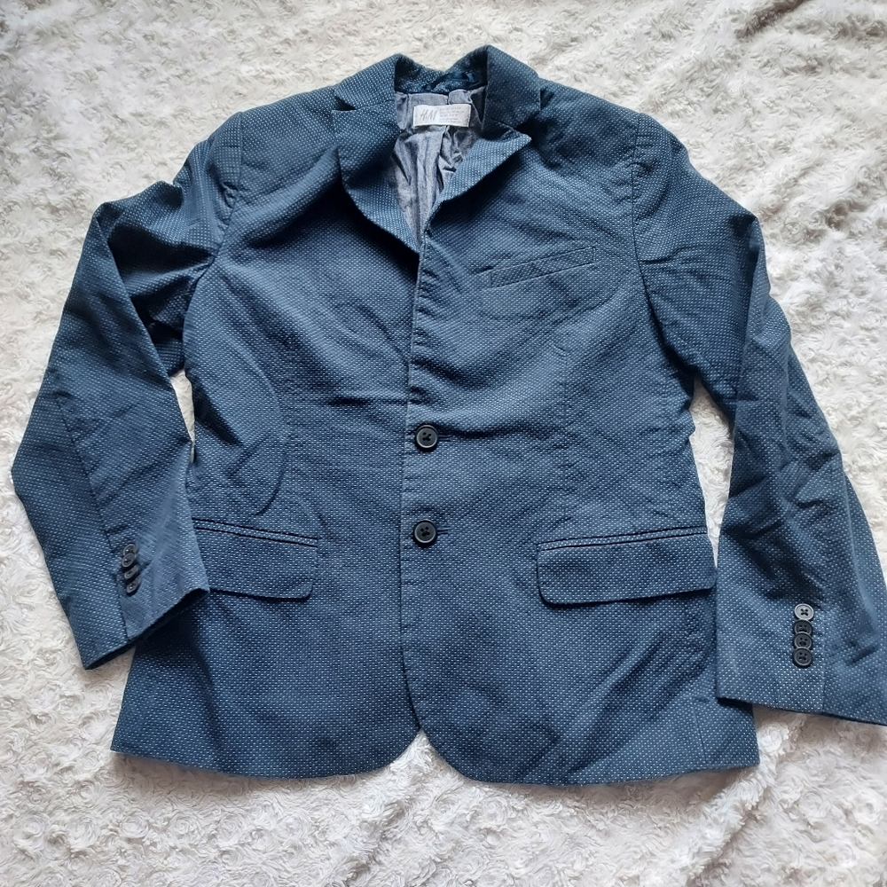 Boys H&M Blue Polka Dot Jacket Youth 9-10 Party Wedding Formal Church